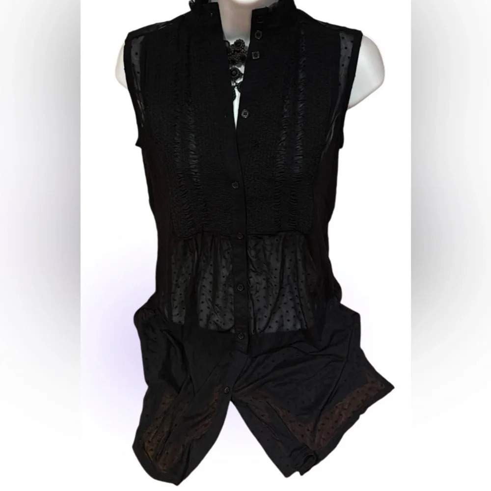 Vintagee luxe sheer tunic sleeveless shirt blouse Sz